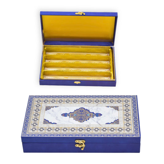 Royal Blue Premium Foil Print Wooden Box For Sweets & Chocolate Packaging | Grownex Packaging | wooden box